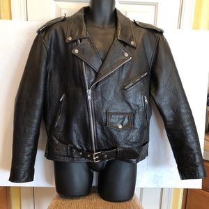 Men’s Leather King Vintage Motorcycle Jacket Size 48. Black Leather in EUC!
